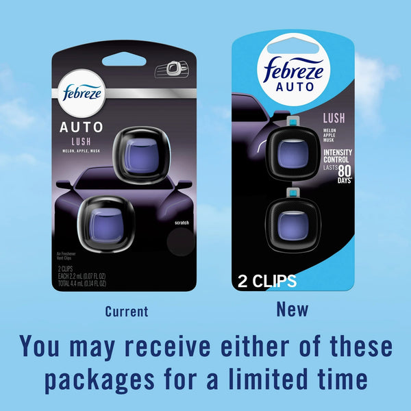 Auto Car Air Freshener, Odor-Fighting Car Vent Clip, Lush, 2 Count - 1 pack - plus 3 My Outlet Mall Resealable Storage Pouches