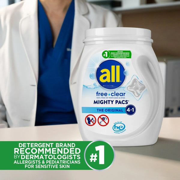 Mighty Pacs Laundry Detergent Pacs, Free Clear for Sensitive Skin, Unscented and Dye Free - 1 pack - 19 Count - plus 3 My Outlet Mall Resealable Storage Pouches