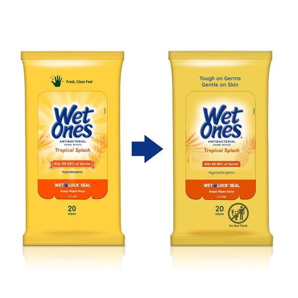 Antibacterial Hand Wipes Travel Pack, Tropical Splash Citrus Scent - 1 pack - 20 count per pack - plus 3 My Outlet Mall Resealable Storage Pouches