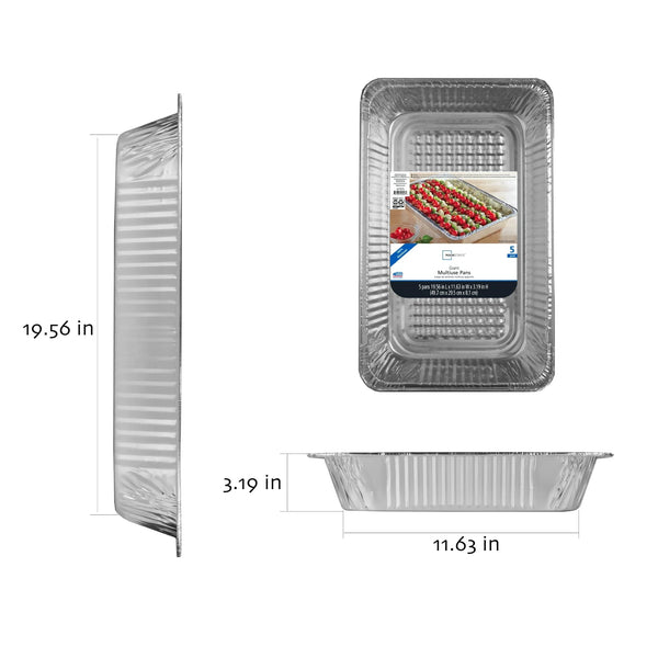 Disposable Aluminum Full Size Steam Table Pans, 5 Count 19.56" x 11.63" x 3.19" - 2 packs - 5 Count per pack - plus 3 My Outlet Mall Resealable Storage Pouches