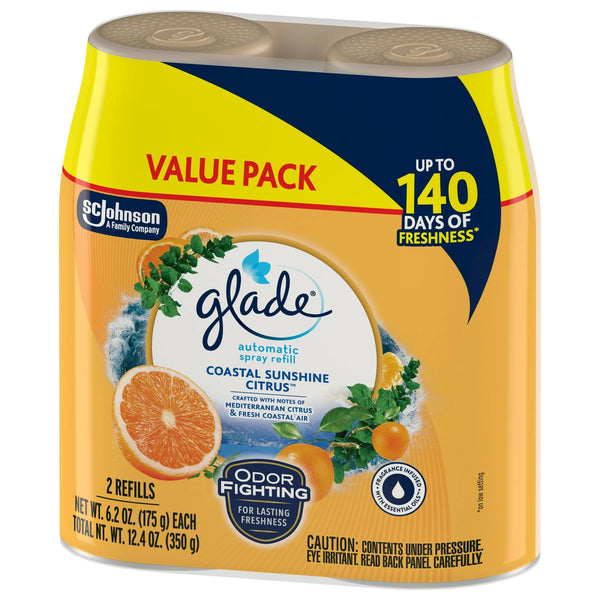 Automatic Spray Refills, Air Freshener, Infused with Essential Oils, Coastal Sunshine Citrus - 2 packs - 2 count per pack - plus 3 My Outlet Mall Resealable Storage Pouches
