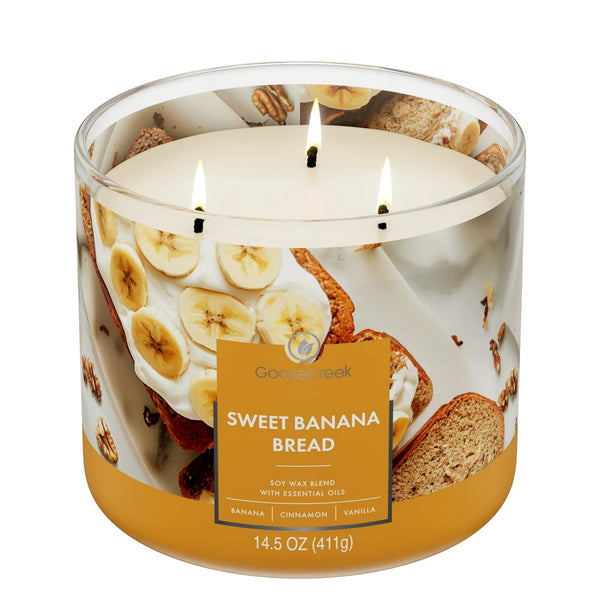 Sweet Banana Bread Scented 3-Wick Jar Candle - 1 pack - 14.5 oz per pack - plus 3 My Outlet Mall Resealable Storage Pouches