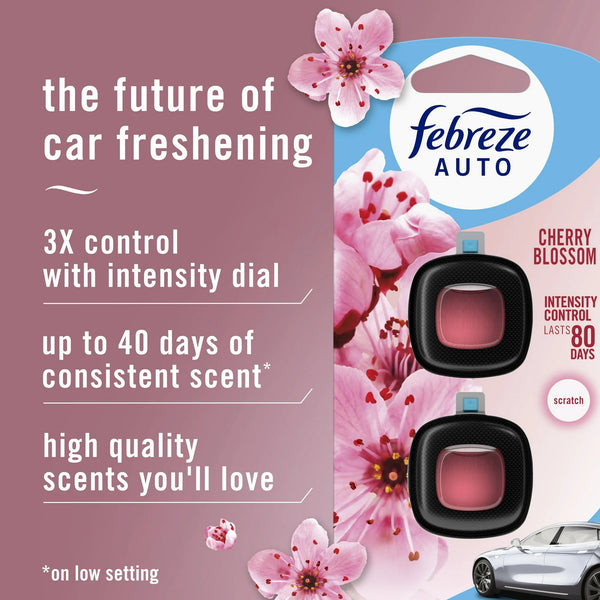 Auto Air Freshener Vent Clip Cherry Blossom Scent, 2 Count - 1 pack - plus 3 My Outlet Mall Resealable Storage Pouches