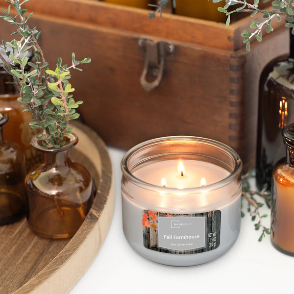 Fall Farmhouse 3 Wick Candle - 1 pack - 11.5 oz per pack - plus 3 My Outlet Mall Resealable Storage Pouches