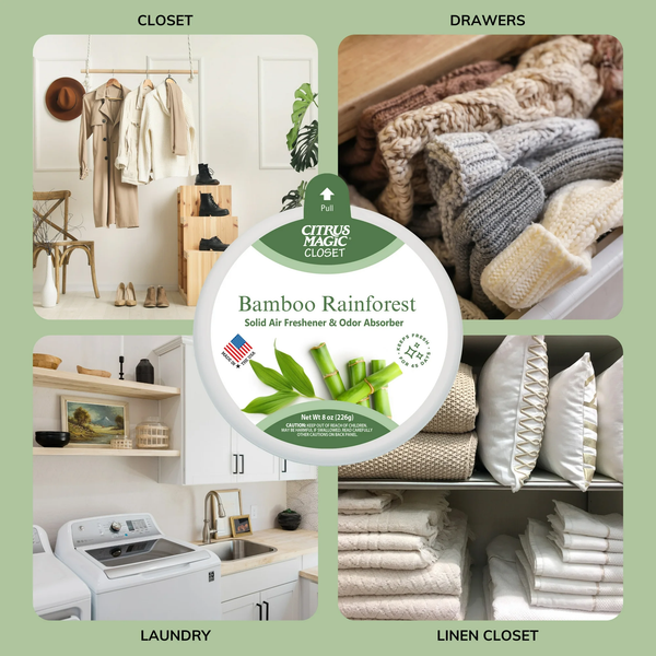 For Closets Odor Absorbing Solid Air Freshener, Bamboo Rainforest -  1 pack - 8 oz per pack plus 3 My Outlet Mall Resealable Storage Pouches