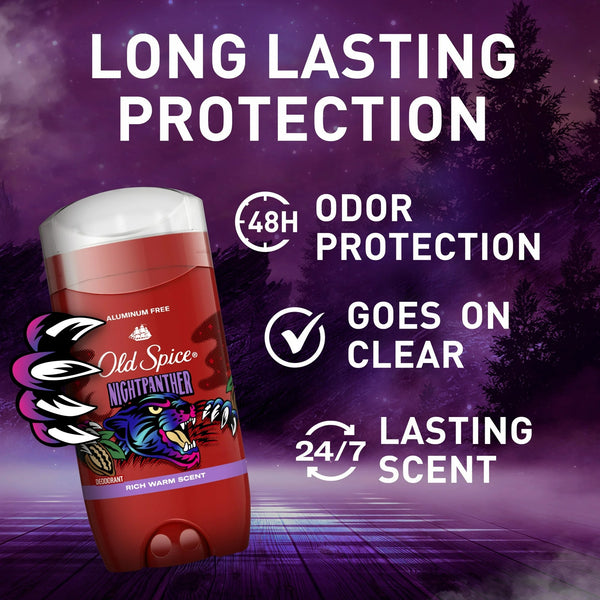 Aluminum Free Men's Deodorant, Invisible Solid Stick, NightPanther, Rich Warm Scent - 1 pack - 3 oz per pack - plus 3 My Outlet Mall Resealable Storage Pouches