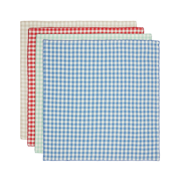 100% Cotton Fabric Napkin Set, Multicolor Gingham, 20" W x 20" L - 1 pack - 4 Count per pack - plus 3 My Outlet Mall Resealable Storage Pouches
