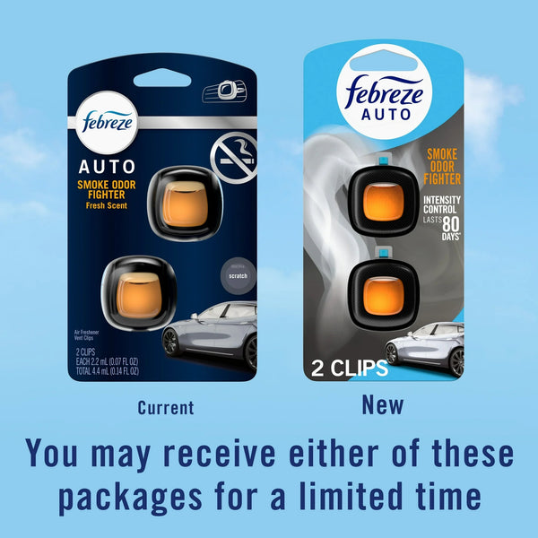 Auto Car Air Freshener, Odor-Fighting Car Vent Clip, Smoke Odor Fighter, 2 Count - 1 pack - plus 3 My Outlet Mall Resealable Storage Pouches
