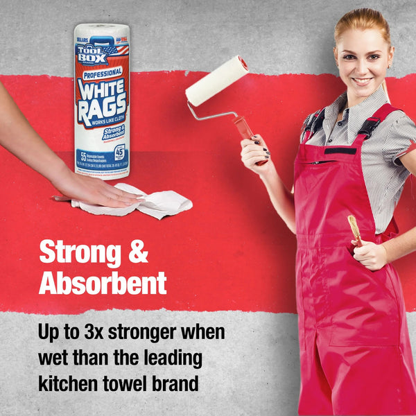 Professional White Rags Multi-Surface Cleaning Disposable Towel - 1 pack - 55 sheets per pack/roll- plus 3 My Outlet Mall Resealable Storage Pouches