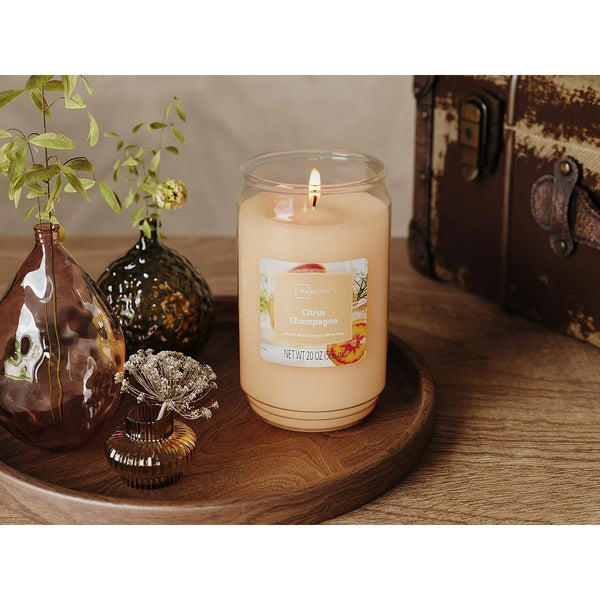 Citrus Champagne Scented 3-Wick Glass Jar Candle - 1 pack - 20 oz per pack - plus 3 My Outlet Mall Resealable Storage Pouches