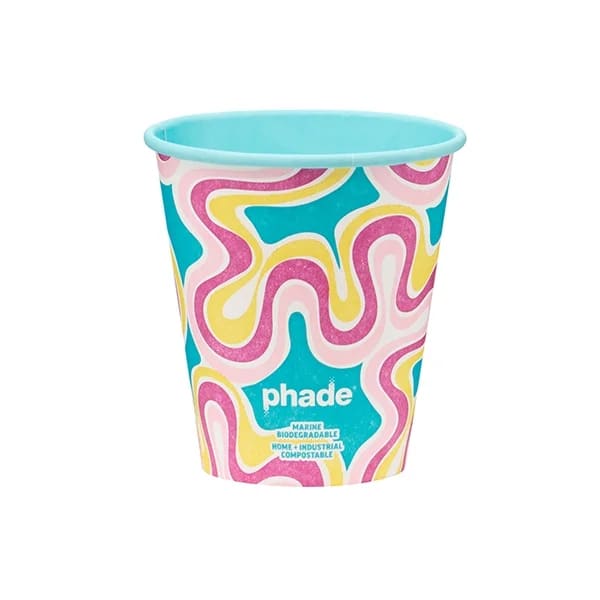 Marine Biodegradable and Compostable Paper Hot Cups with Lids, Squiggle Multi Color 12 oz - 1 pack - 10 Count per pack - plus 3 My Outlet Mall Resealable Storage Pouches