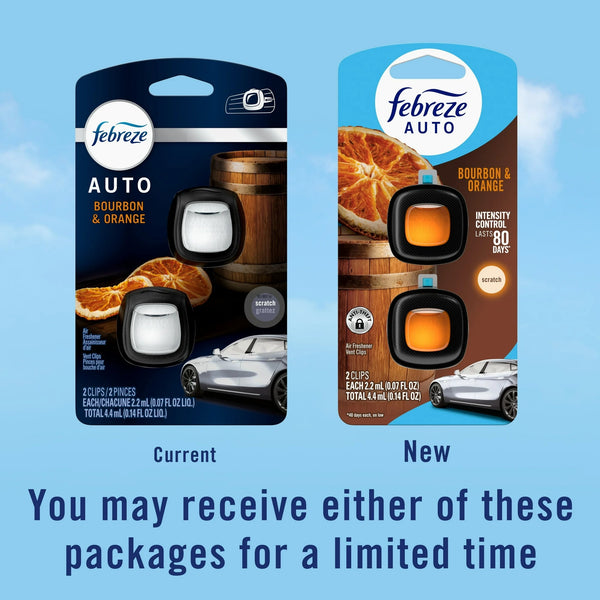 Auto Car Air Freshener, Odor-Fighting Car Vent Clip, Bourbon & Orange, 2 Count - 1 pack - plus 3 My Outlet Mall Resealable Storage Pouches