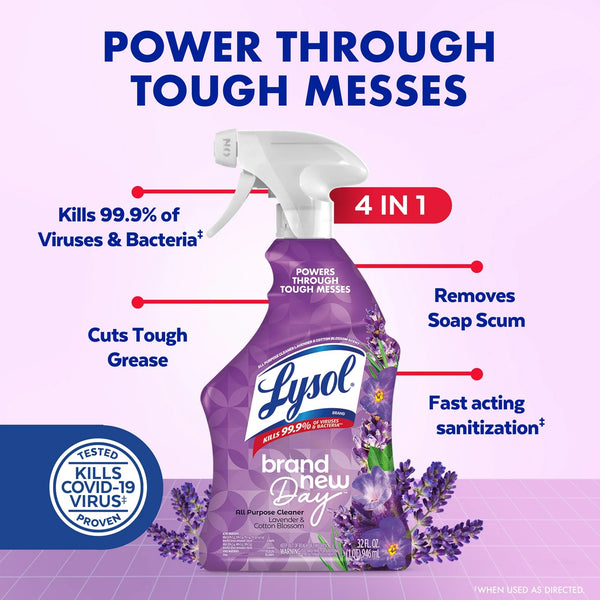 All-Purpose Cleaner, Sanitizing and Disinfecting Spray, Lavender & Cotton Blossom - 2 packs - 32 oz per pack - plus 3 My Outlet Mall Resealable Storage Pouches