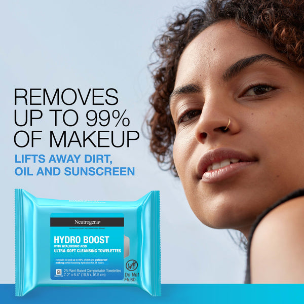 Neutrogena Hydro Boost Face Cleansing Makeup Remover Wipes  2 packs ,25 count per pack  plus 3 My Outlet Mall Resealable Storage Pouches