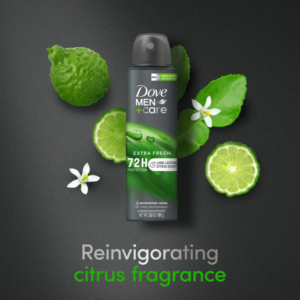 Men+Care Extra Fresh Long Lasting Antiperspirant Deodorant Dry Spray, Citrus - 1 pack - 3.8 oz per pack - plus 3 My Outlet Mall Resealable Storage Pouches