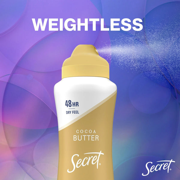 Weightless Dry Spray Antiperspirant & Deodorant for Women, Cocoa Butter Scent - 1 pack - 4.1 oz per pack - plus 3 My Outlet Mall Resealable Storage Pouches