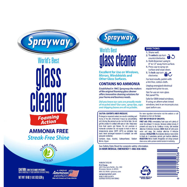 Glass Cleaner, Ammonia-Free, Streak-Free Foaming Action, Twist & Lock Cap - 2 packs - 19 Fl oz per pack - plus 3 My Outlet Mall Resealable Storage Pouches