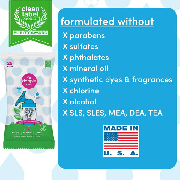 Baby Breast Pump Cleaning Wipes, Unscented Resealable Pack 25 Wipes - 2 packs - plus 3 My Outlet Mall Resealable Storage Pouches