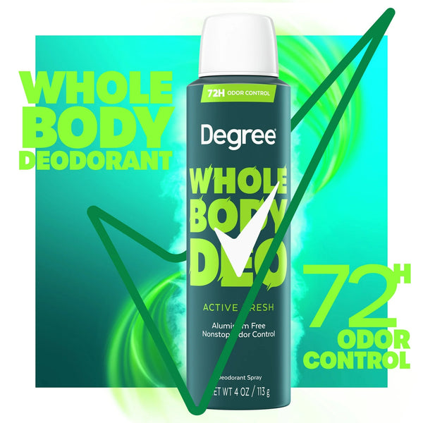 Men Whole Body Deodorant Spray for Men Active Fresh Scent Aluminum Free - 1 pack - 4 oz per pack - plus 3 My Outlet Mall Resealable Storage Pouches