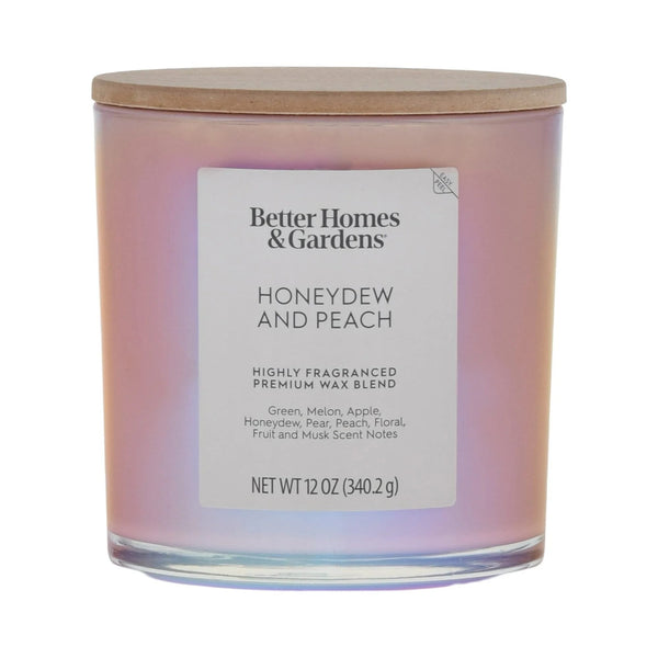 Honeydew & Peach Scented 2-Wick Iridescent Jar Candle - 1 pack - 12 oz per pack - plus 3 My Outlet Mall Resealable Storage Pouches