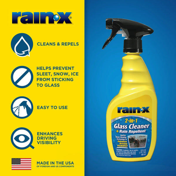 Glass Cleaner + Rain Repellent - 2 packs - 23 oz per pack - plus 3 My Outlet Mall Resealable Storage Pouches