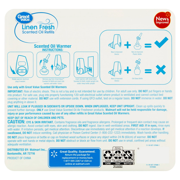 Plug-in Scented Oil Refills, Linen Fresh, 0.67 oz - 1 pack - 5 count per pack - plus 3 My Outlet Mall Resealable Storage Pouches