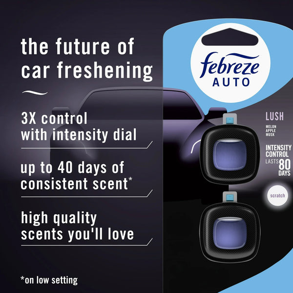 Auto Car Air Freshener, Odor-Fighting Car Vent Clip, Lush, 2 Count - 1 pack - plus 3 My Outlet Mall Resealable Storage Pouches
