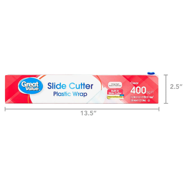 Slide Cutter Plastic Wrap, 400 sq ft - 2 packs - plus 3 My Outlet Mall Resealable Storage Pouches