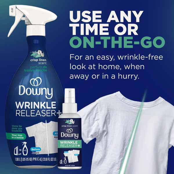 Wrinkle Releaser Spray, Fabric Refreshing and Odor Eliminating, Crisp Linen - 2 packs - 33.8 fl oz per pack - plus 3 My Outlet Mall Resealable Storage Pouches
