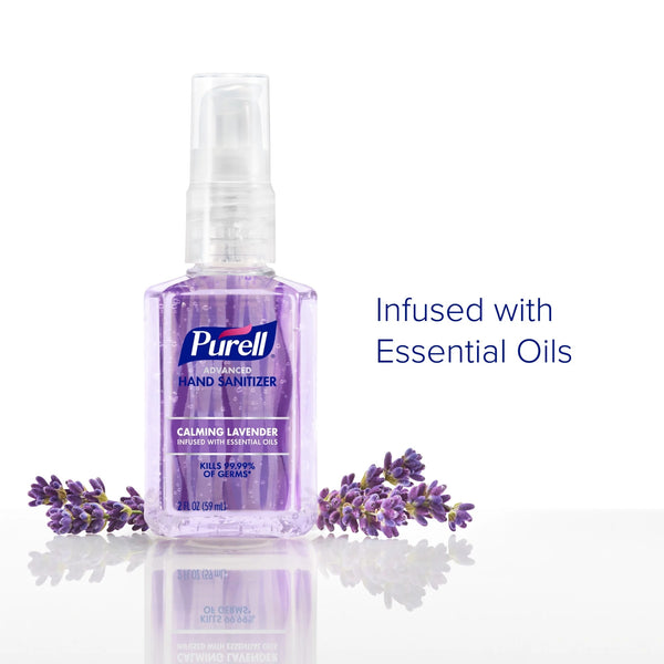 Advanced Hand Sanitizer Calming Lavender Gel, Infused w/ Essential Oils, Pump Bottle (Adult) - 1 pack - 2oz per pack - plus 3 My Outlet Mall Resealable Storage Pouches