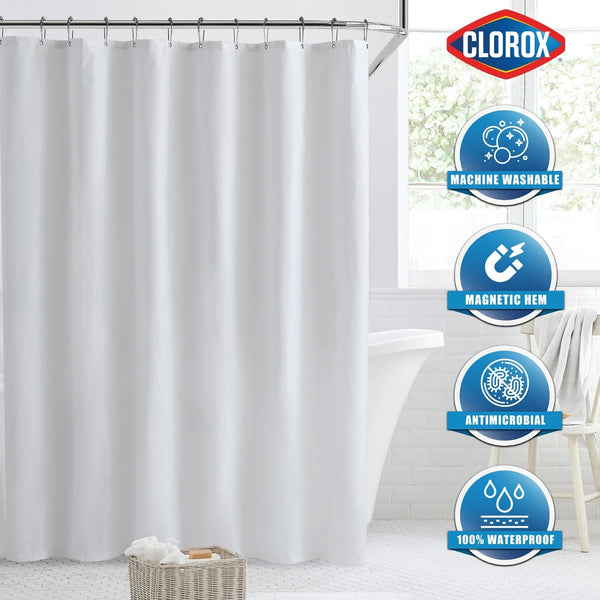 Waterproof Fabric Shower Curtain, Durable Fabric, Weighted Magnets - 72" x 72", White - 2 packs - plus 3 My Outlet Mall Resealable Storage Pouches