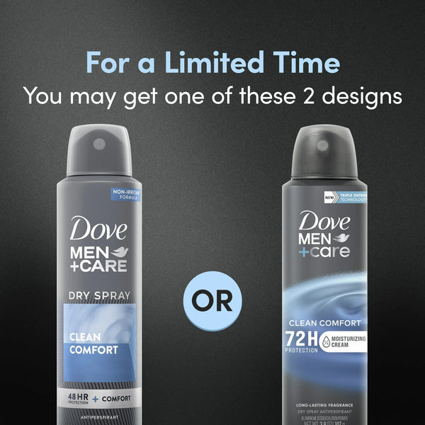 Men+Care Long Lasting Antiperspirant Deodorant Dry Spray, Clean Comfort - 2 packs - 3.8 oz per pack - plus 3 My Outlet Mall Resealable Storage Pouches