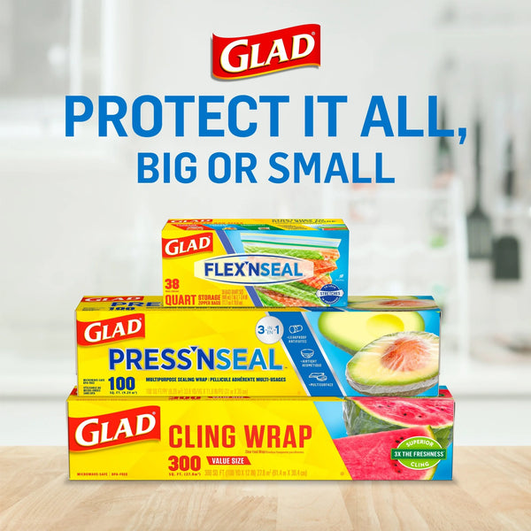 Press'n Seal Plastic Food Wrap - 1 pack -  100 sq ft Roll per pack - plus 3 My Outlet Mall Resealable Storage Pouches