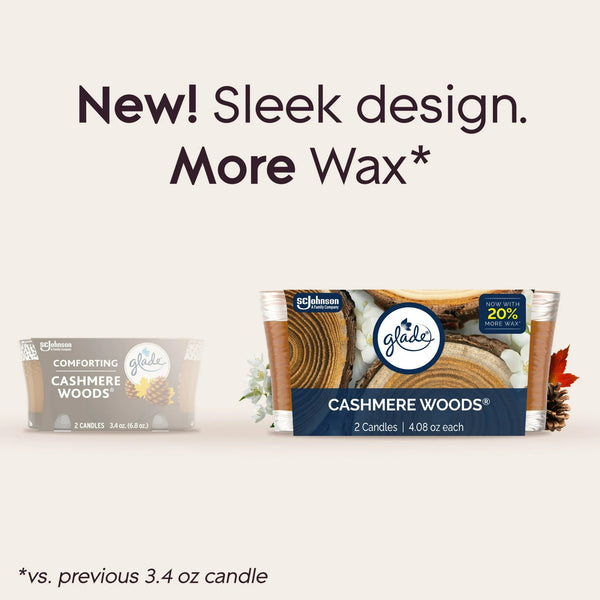 Single Wick Candles, Cashmere Woods, 2 Candles - 3 packs - plus 3 My Outlet Mall Resealable Storage Pouches