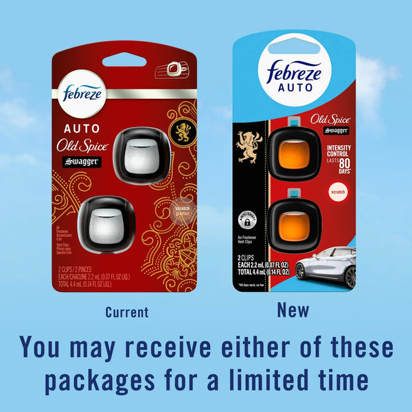 Auto Car Air Freshener, Odor-Fighting Car Vent Clip, Old Spice Swagger, 2 Count - 1 pack - plus 3 My Outlet Mall Resealable Storage Pouches