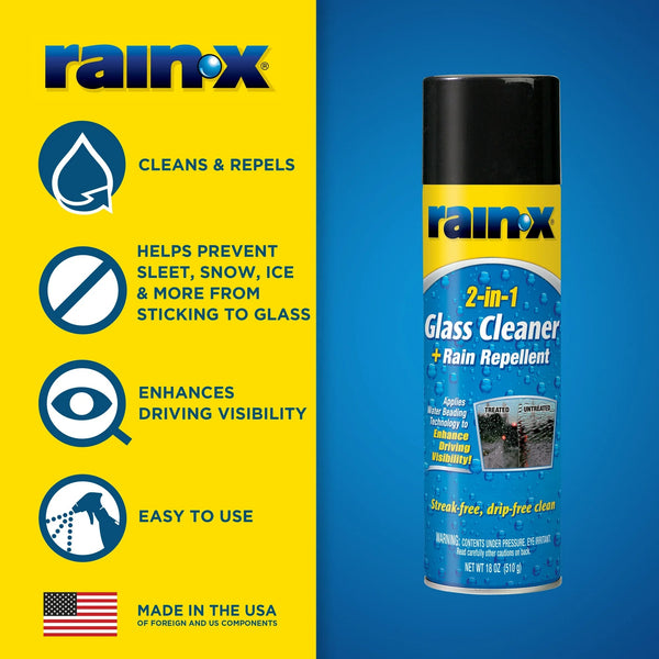 2 in 1 Glass Cleaner and Rain Repellent, Aerosol - 2 packs - 18 oz per pack - plus 3 My Outlet Mall Resealable Storage Pouches