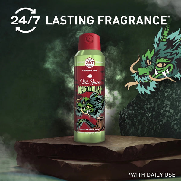 Aluminum Free Body Spray for Men, Dragonblast, Warm Woodsy Scent - 3 packs - 5.1 oz per pack - plus 3 My Outlet Mall Resealable Storage Pouches