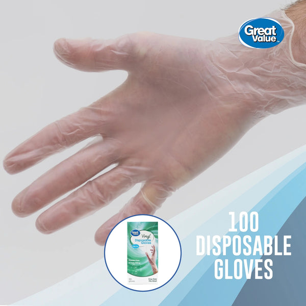 Disposable Vinyl Gloves - 1 pack - 100 Count - plus 3 My Outlet Mall Resealable Storage Pouches