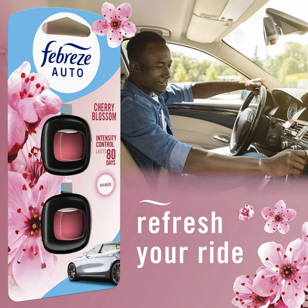 Auto Air Freshener Vent Clip Cherry Blossom Scent, 2 Count - 1 pack - plus 3 My Outlet Mall Resealable Storage Pouches