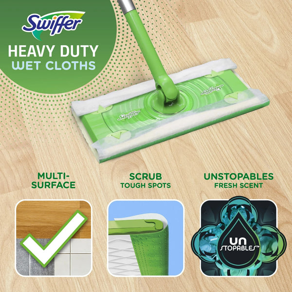 Heavy Duty Wet Multi-Surface Cloth Refills, Floor Cleaner and Floor Mop, Unstopables Fresh Scent - 2 packs - 20 count per pack - plus 3 My Outlet Mall Resealable Storage Pouches
