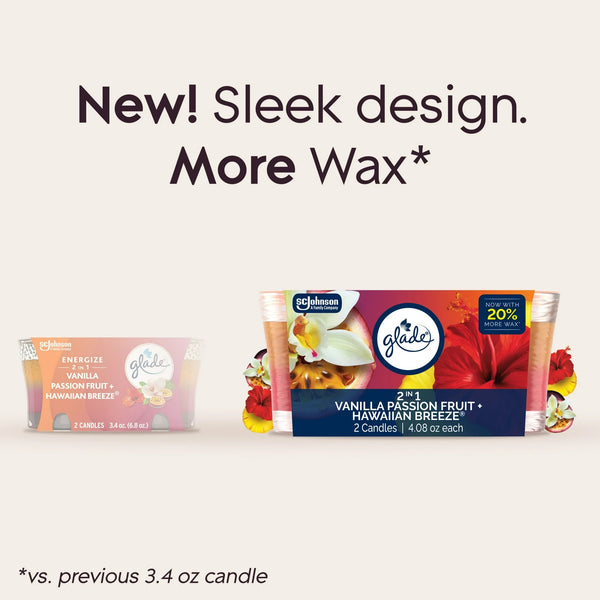 2in1 Single Wick Candles, Hawaiian Breeze + Vanilla Passionfruit, 2 Candles - 1 pack - plus 3 My Outlet Mall Resealable Storage Pouches