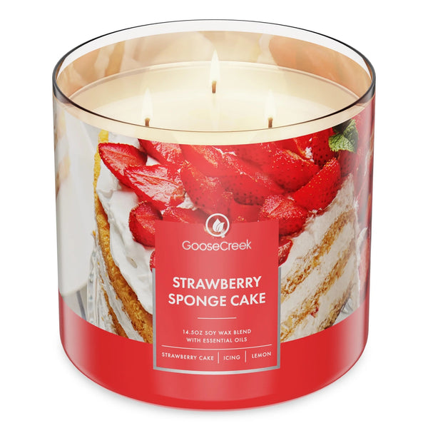 Strawberry Sponge Cake Scented 3-Wick Jar Candle - 1 pack - 14.5 oz per pack - plus 3 My Outlet Mall Resealable Storage Pouches
