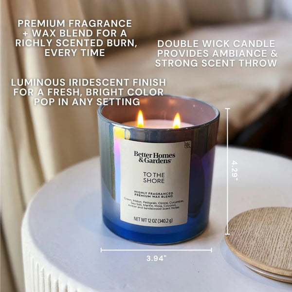 To the Shore Scented 2-Wick Iridescent Jar Candle - 1 pack - 12 oz per pack - plus 3 My Outlet Mall Resealable Storage Pouches