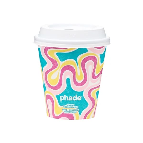 Marine Biodegradable and Compostable Paper Hot Cups with Lids, Squiggle Multi Color 12 oz - 1 pack - 10 Count per pack - plus 3 My Outlet Mall Resealable Storage Pouches