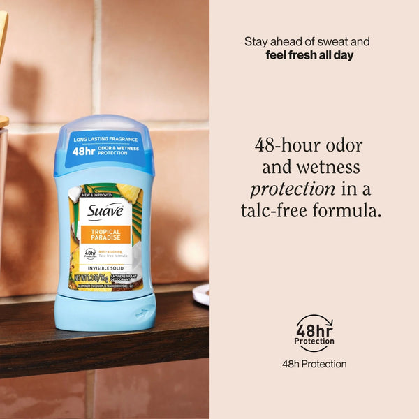 Antiperspirant Deodorant For Women, 48hr Protection, Tropical Paradise - 1 pack - 1.2 oz per pack - plus 3 My Outlet Mall Resealable Storage Pouches