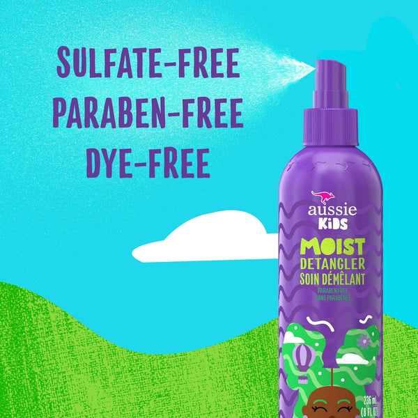Kids Moist Detangler Spray for Kids, All Hair Types - 2 packs - 8Fl oz per pack - plus 3 My Outlet Mall Resealable Storage Pouches
