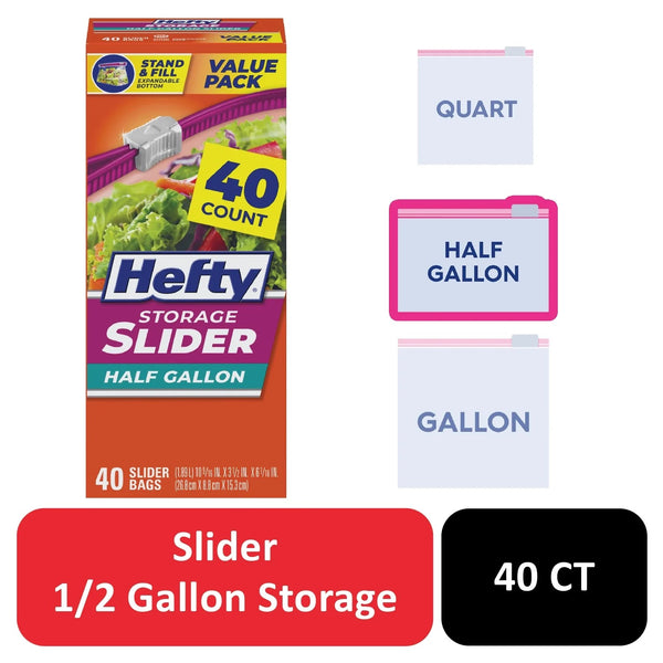 Slider Kitchen Storage Bags, Half-gallon Size - 2 packs -  40 Count per pack - plus 3 My Outlet Mall Resealable Storage Pouches