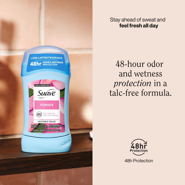 Antiperspirant Deodorant For Women, 48hr Protection, Powder - 2 packs - 1.2 oz per pack - plus 3 My Outlet Mall Resealable Storage Pouches