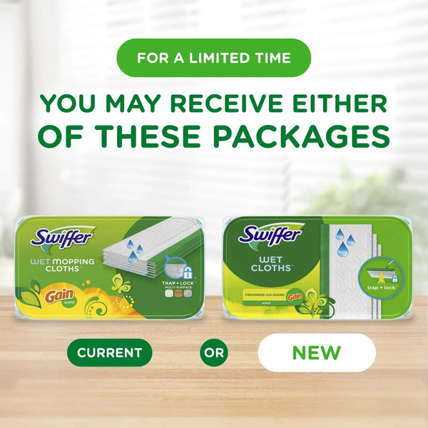 Sweep + Mop, Wet Pads Refill, Floor Cleaner, Cleaning Cloths, Gain - 1 pack - 24 count per pack - plus 3 My Outlet Mall Resealable Storage Pouches