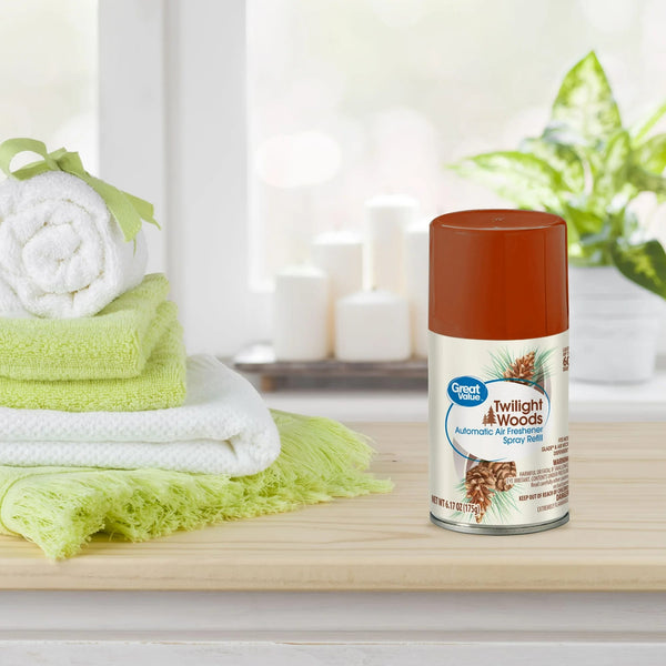 Automatic Air Freshener Spray Refill, Twilight Woods, Twin pack - 3 packs- plus 3 My Outlet Mall Resealable Storage Pouches